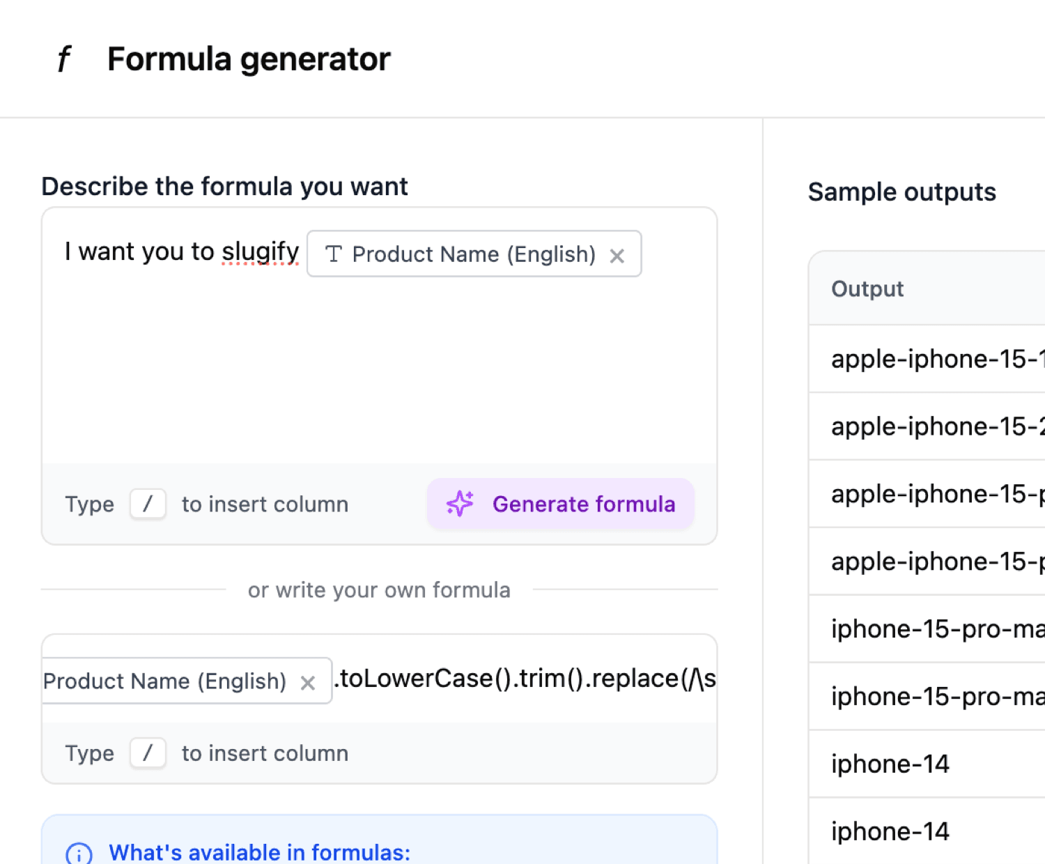 Full Excel support & formulas