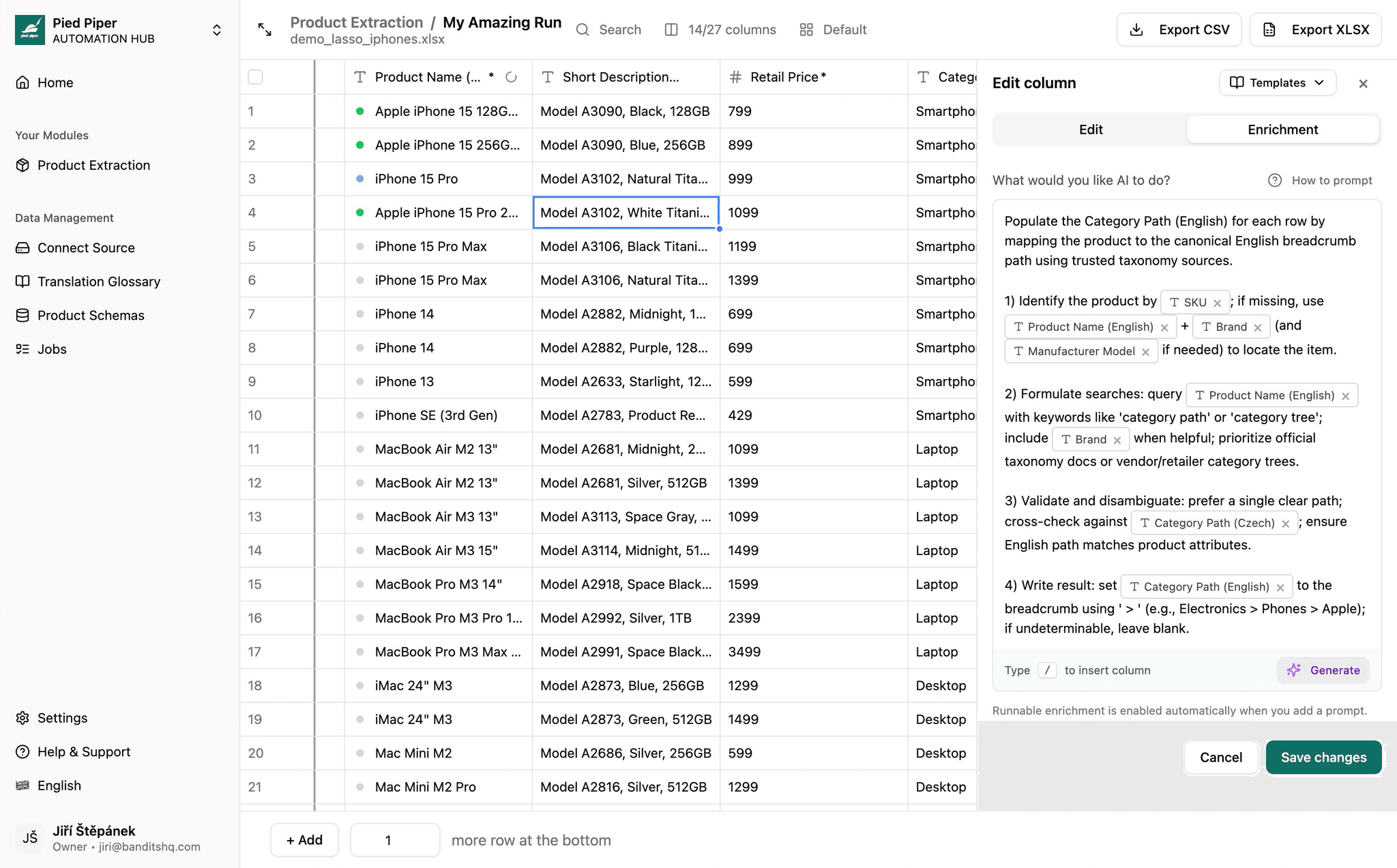 Lasso dashboard pro optimalizaci produktových feedů zobrazující metriky kvality dat