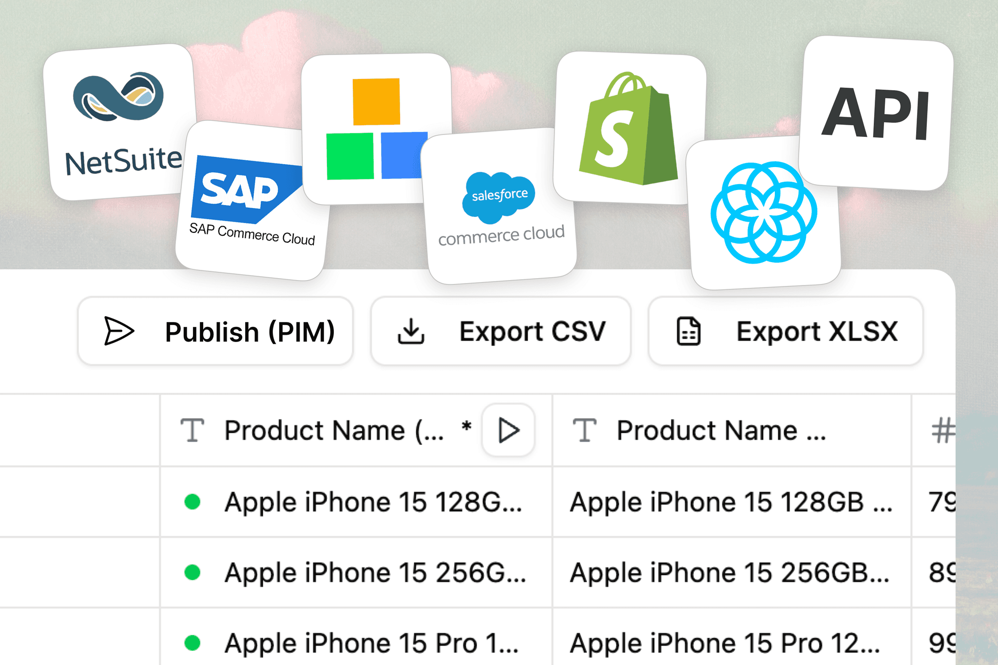 Review and publish interface for exporting enriched products to ecommerce platforms